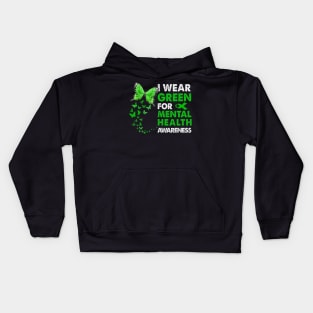 I Wear Green For Mental Health Awareness Costume Butterflies Kids Hoodie